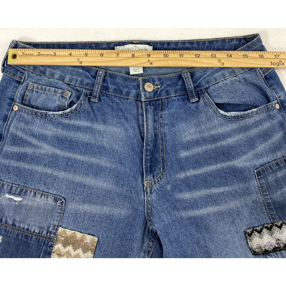 Est 1946 Denim Jeans Womens Size 14 Medium‎ Wash Denim Raw Hem Patches Distress - Picture 5 of 12